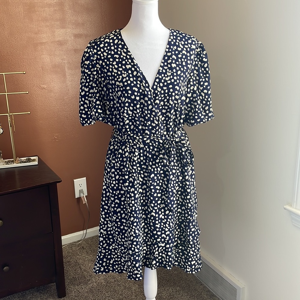 NWT Navy & White Surplice Dress
